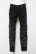 画像1: CIVARIZE / PUレザー切り替えバイカーZIPストレッチスキニーパンツ 42 ブラック Y-26-03-16-154-GO-PA-SZ-ZY (1)