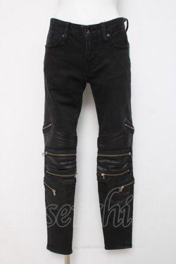 画像1: CIVARIZE / PUレザー切り替えバイカーZIPストレッチスキニーパンツ 42 ブラック Y-26-03-16-154-GO-PA-SZ-ZY