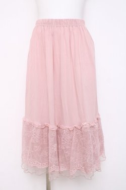 画像1: axes femme / 繊細レースミディ丈ペチスカート M ピンク Y-26-03-16-188-AX-SK-SZ-ZY