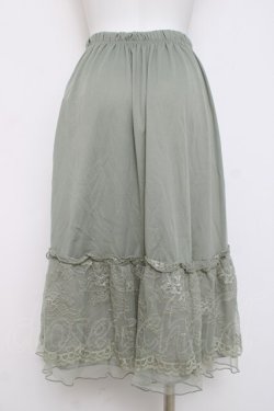 画像2: axes femme / 繊細レースミディ丈ペチスカート M グリーン Y-26-03-16-198-AX-SK-SZ-ZY
