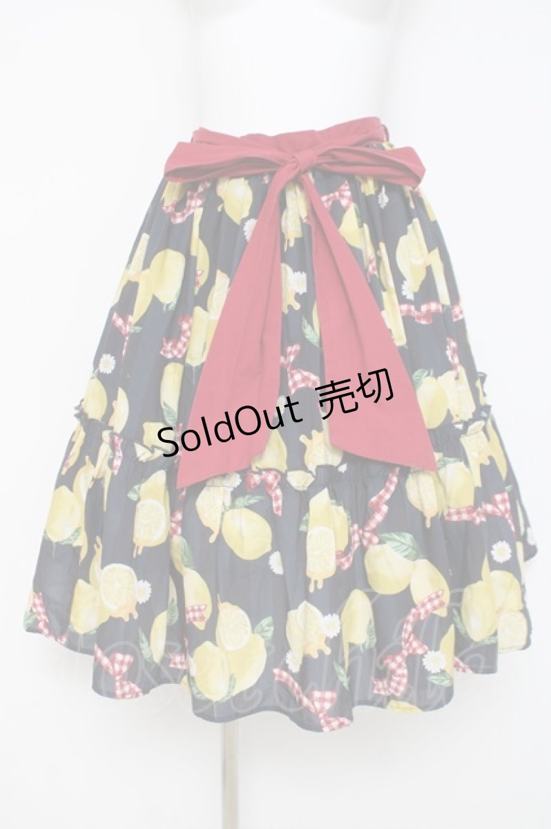 画像1: axes femme kawaii / ストライプレモン柄スカート M 紺 Y-26-03-16-203-AX-SK-SZ-ZY (1)