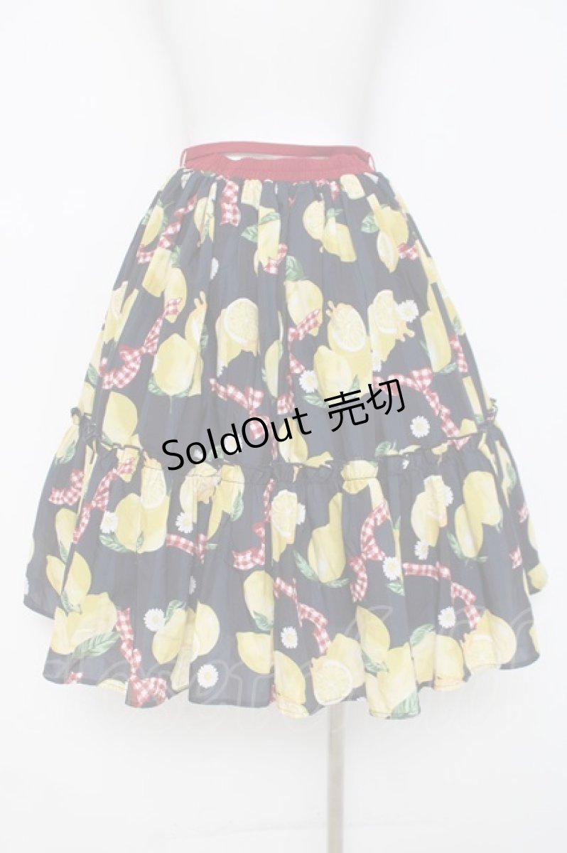 画像2: axes femme kawaii / ストライプレモン柄スカート M 紺 Y-26-03-16-203-AX-SK-SZ-ZY (2)