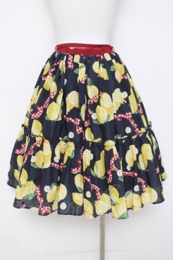 画像2: axes femme kawaii / ストライプレモン柄スカート M 紺 Y-26-03-16-203-AX-SK-SZ-ZY
