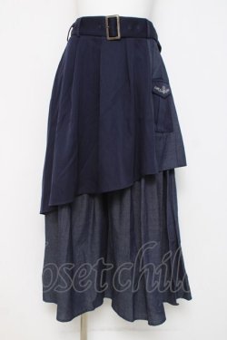 画像1: axes femme / アシメティアードロングスカート F 紺 Y-26-03-16-204-AX-SK-SZ-ZY