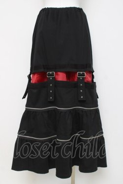 画像2: ROMANTIC NEUROSIS / ZIPデザインベルトロングスカート  黒/赤 Y-26-03-16-227-PU-SK-SZ-ZY