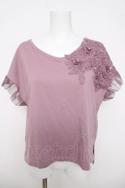 画像1: axes femme / 立体花モチーフレースＴシャツ M パープル Y-26-03-18-057-AX-TS-SZ-ZY