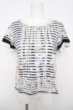 画像1: Cherir la femme / パールプリントカットソー M 白×黒 Y-26-03-18-076-LO-TO-SZ-ZY