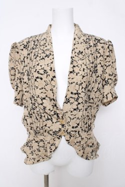 画像1: INGEBORG / 総柄半袖ジャケット  黒×ベージュ Y-26-03-18-080-LO-JA-SZ-ZY