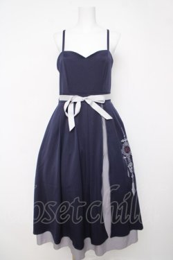 画像1: axes femme / チャイナ風刺繍キャミワンピース  紺 Y-26-03-18-097-AX-OP-SZ-ZY