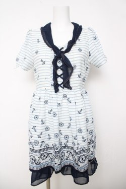 画像1: axes femme / イカリ柄モチーフ風チュニック M オフ×紺 Y-26-03-18-110-AX-OP-SZ-ZY