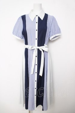 画像1: axes femme / ストライプ切替シャツワンピース F 紺 Y-26-03-18-114-AX-OP-SZ-ZY