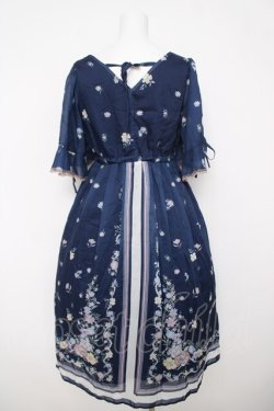 画像2: axes femme / ボタニカルスカーフ柄ワンピース M 紺 Y-26-03-18-121-AX-OP-SZ-ZY