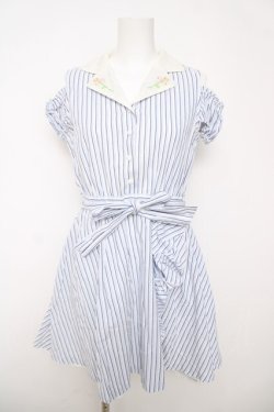 画像1: Secret Honey / 襟刺繍ストライプワンピース  サックス Y-26-03-18-136-CA-OP-SZ-ZY