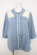 axes femme / 刺繍入り七分袖シャツ M サックス Y-26-03-18-016-AX-BL-SZ-ZY