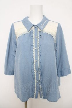 画像1: axes femme / 刺繍入り七分袖シャツ M サックス Y-26-03-18-016-AX-BL-SZ-ZY