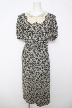 画像1: INGEBORG / バラ柄襟レースワンピース F オフ×黒 Y-26-03-18-156-LO-OP-SZ-ZY