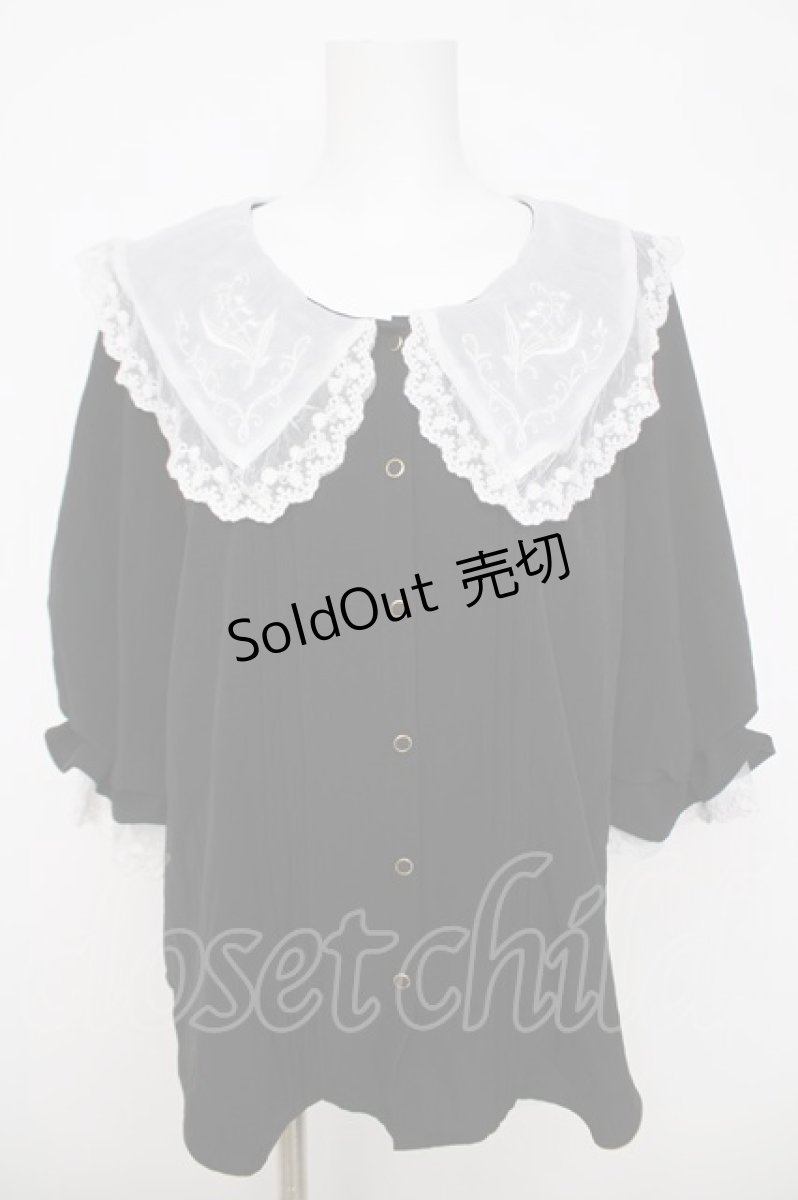 画像1: axes femme POETIQUE / 襟刺繍ボリューム袖ブラウス M 黒 Y-26-03-18-018-AX-BL-SZ-ZS (1)