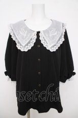 画像1: axes femme POETIQUE / 襟刺繍ボリューム袖ブラウス M 黒 Y-26-03-18-018-AX-BL-SZ-ZS (1)