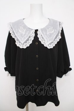 画像1: axes femme POETIQUE / 襟刺繍ボリューム袖ブラウス M 黒 Y-26-03-18-018-AX-BL-SZ-ZY