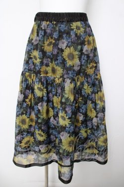 画像1: axes femme / ひまわり柄シアースカート M 黒 Y-26-03-18-175-AX-SK-SZ-ZY