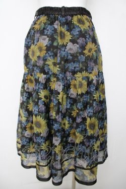 画像2: axes femme / ひまわり柄シアースカート M 黒 Y-26-03-18-175-AX-SK-SZ-ZY