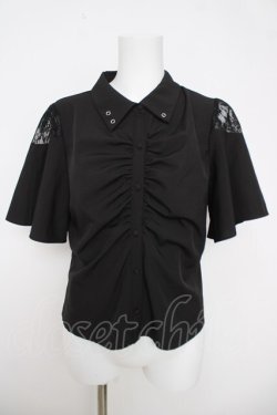 画像1: axes femme / ギャザーカケルフレアスリーブブラウス  黒 Y-26-03-18-019-AX-BL-SZ-ZY