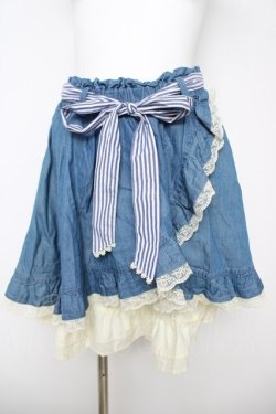 画像1: axes femme / デニム調フリル重ねスカート M ブルー Y-26-03-18-177-AX-SK-SZ-ZY