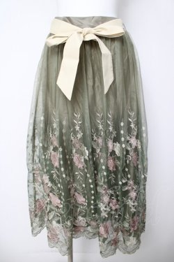 画像1: axes femme / グラデチュール刺繍スカート M グリーン Y-26-03-18-191-AX-SK-SZ-ZY