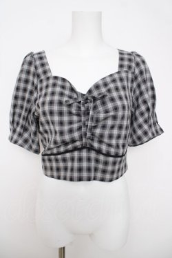 画像1: axes femme POETIQUE / チェックビスチェデザインブラウス M 黒 Y-26-03-18-027-AX-BL-SZ-ZY