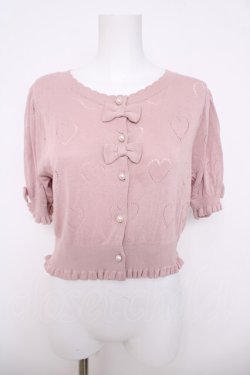 画像1: axes femme kawaii / ハート柄透かし半袖ニットカーディガン M ピンク Y-26-03-18-035-AX-TO-SZ-ZY