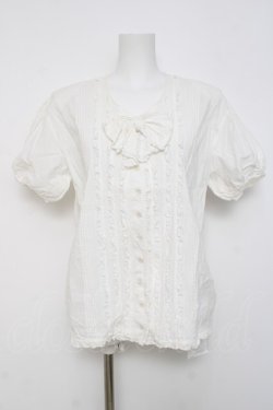 画像1: PINK HOUSE / リボン付きフリルタック半袖ブラウス F 白 Y-26-03-20-038-LO-BL-SZ-ZY