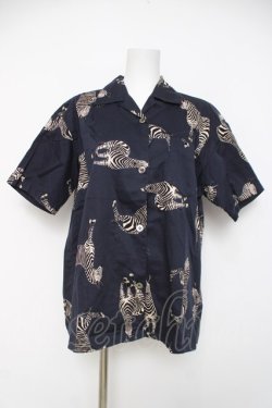 画像1: powder / シマウマ柄半袖シャツ F 紺 Y-26-03-20-049-LO-BL-SZ-ZY
