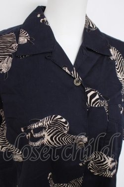 画像3: powder / シマウマ柄半袖シャツ F 紺 Y-26-03-20-049-LO-BL-SZ-ZY