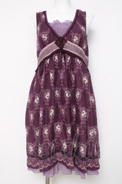 画像1: axes femme / ブローチ付きオーナメント柄ワンピース M 紫 Y-26-03-20-080-AX-OP-SZ-ZY