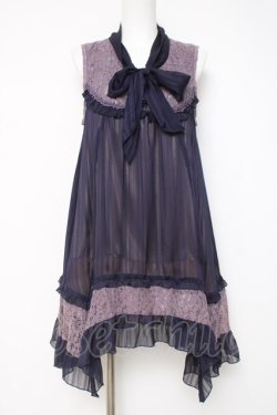 画像1: axes femme / シャドーストライプリボンワンピース M 紫 Y-26-03-20-084-AX-OP-SZ-ZY