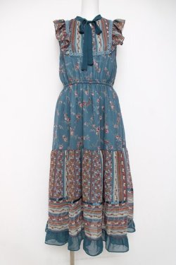 画像1: axes femme / パッチワーク花柄ロングワンピース M グリーン Y-26-03-20-085-AX-OP-SZ-ZY