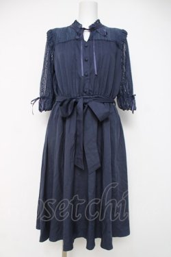 画像1: axes femme POETIQUE / 袖レースワンピース M 紺 Y-26-03-20-097-AX-OP-SZ-ZY