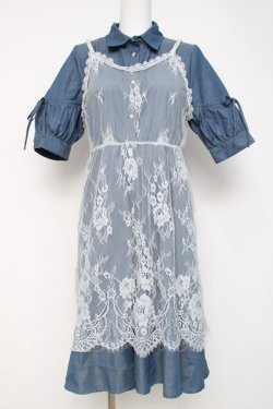 画像1: axes femme / レースキャミレイヤードシャツワンピース M ブルー Y-26-03-20-100-AX-OP-SZ-ZY