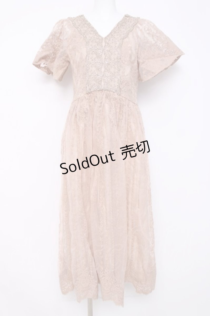画像1: axes femme NOSTALGIE / オーガンジー刺繍ワンピース M キャメル Y-26-03-20-102-AX-OP-SZ-ZS (1)