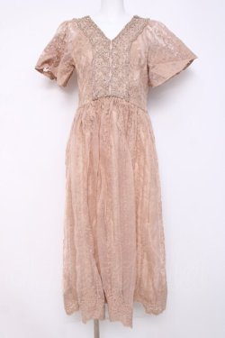 画像1: axes femme NOSTALGIE / オーガンジー刺繍ワンピース M キャメル Y-26-03-20-102-AX-OP-SZ-ZY