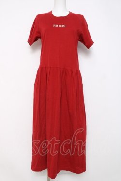 画像1: PINK HOUSE / ロゴpt半袖ロングワンピース F 赤 Y-26-03-20-103-LO-OP-SZ-ZY