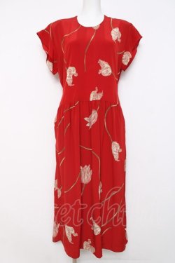 画像1: PINK HOUSE / チューリップ柄ワンピース F 赤 Y-26-03-20-104-LO-OP-SZ-ZY