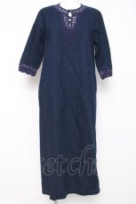 画像1: powder / ニットレース使い麻綿ワンピース F 紺 Y-26-03-20-108-LO-OP-SZ-ZY (1)