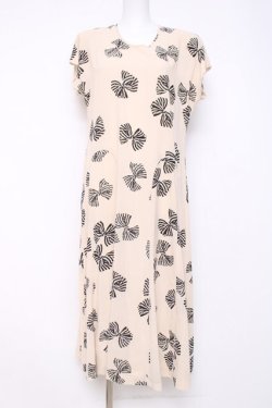 画像1: KANEKO ISAO / ストライプリボン柄半袖ワンピース F ベージュ Y-26-03-20-109-EL-OP-SZ-ZY