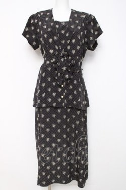 画像1: INGEBORG / ドット×ブーケ柄セーラーワンピース F 黒 Y-26-03-20-111-LO-OP-SZ-ZY