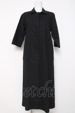 画像1: powder / 麻綿半袖ロングワンピース F 黒 Y-26-03-20-120-LO-OP-SZ-ZY