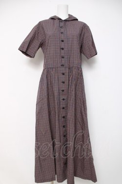 画像1: powder / フード付きチェック柄ワンピース F 紺 Y-26-03-20-121-LO-OP-SZ-ZY