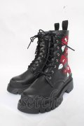 rezen / 椿刺繍レースアップブーツ 23.5 漆黒 Y-26-03-20-015-LO-SH-SZ-ZY