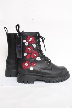 画像4: rezen / 椿刺繍レースアップブーツ 23.5 漆黒 Y-26-03-20-015-LO-SH-SZ-ZY