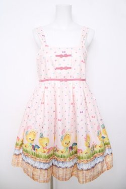 画像1: Emily Temple cute / ピヨピヨバスケットトリプルリボンワンピース  ピンク Y-26-03-20-162-ET-OP-SZ-ZY
